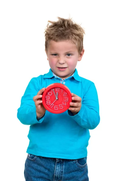 소년 큰 시계를 들고 있다 — 스톡 사진