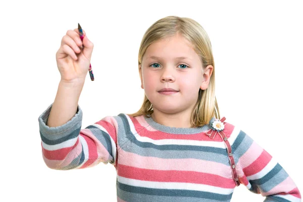 Bonito menina desenho no ar — Fotografia de Stock