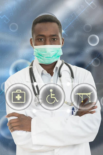 African-American doctor man with protection mask