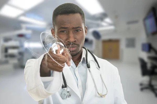 Angry african black male doctor pointing finger