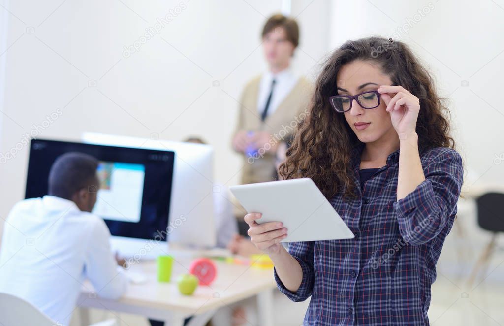 business woman at modern startup office interior