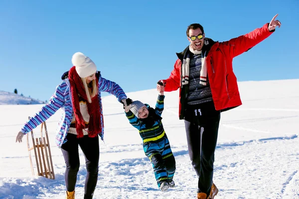 Família se divertindo em um inverno — Fotografia de Stock