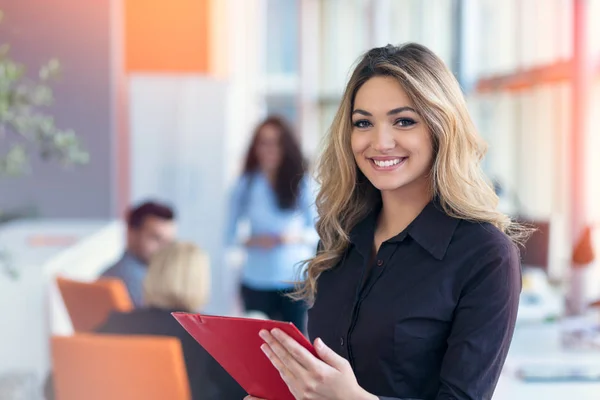 Lavoro di squadra di discussione. Giovane donna con cartella di carta . — Foto Stock