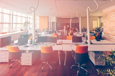 Girişimci iş adamları modern ofiste her gün çalışıyorlar.