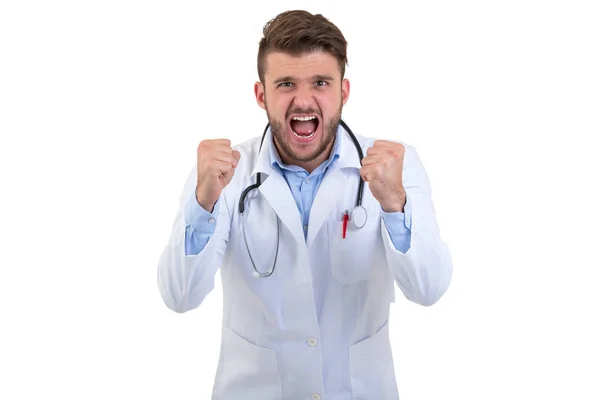 Frustrated doctor over isolated white background — Stock Photo, Image