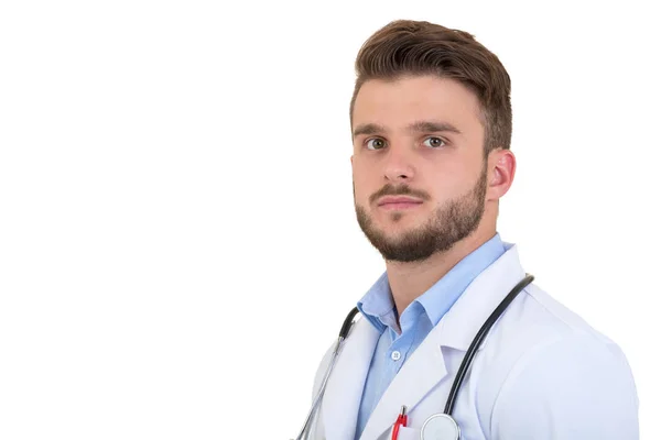 Médico masculino em pé com pasta, isolado em fundo branco — Fotografia de Stock