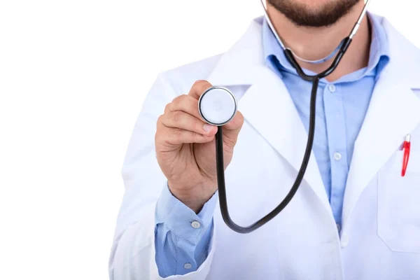 Dokter met een stethoscoop in de handen — Stockfoto