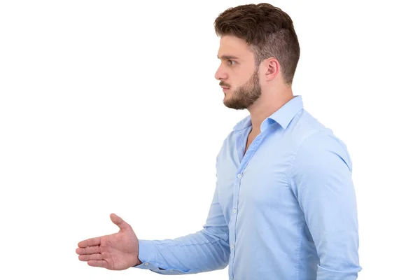 Business and office concept - handsome buisnessman with open hand ready for handshake — Stock Photo, Image