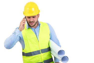 Telefon, kızgın kızgın genç inşaat mühendisi yeling