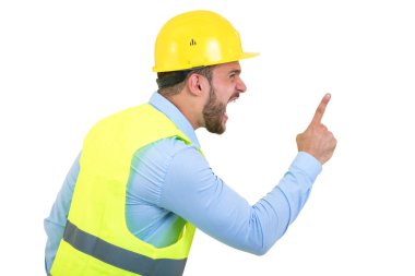 Kızgın Oluşturucusu'nu veya biri boşaltmak beyaz zemin üzerine izole fury kavram olarak bağırıyor Oluşturucu