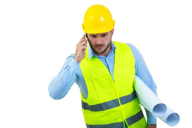 Telefon, kızgın kızgın genç inşaat mühendisi yeling