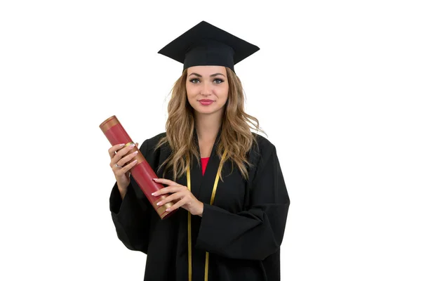 Heureux étudiant diplômé titulaire d'un diplôme isolé sur fond blanc . — Photo