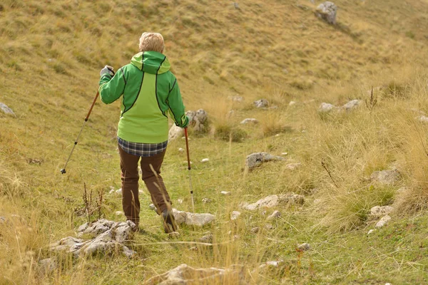 Üst düzey bir turist çift güzel dağlar hiking — Stok fotoğraf