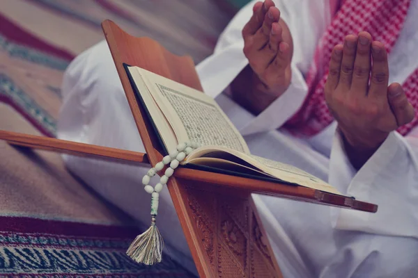 Religious muslim man praying inside the mosque — Stock Photo, Image