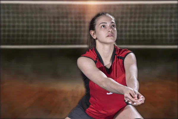 Jugadora profesional de voleibol en cancha de voleibol — Foto de Stock