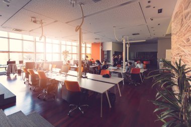 Girişimci iş adamları modern ofiste her gün çalışıyorlar.