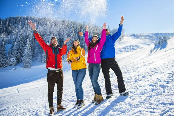 Friends Have Fun At Winter On Fresh Snow — Stock Photo, Image