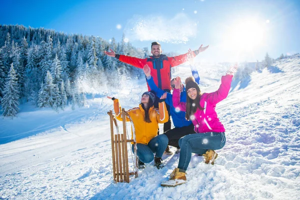 Friends Have Fun At Winter On Fresh Snow — Stock Photo, Image