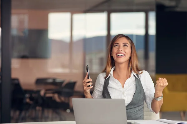 Moderna donna d'affari in ufficio che lavora al computer — Foto Stock