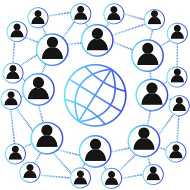 Sosyal ağ kavramı, vektör, mavi