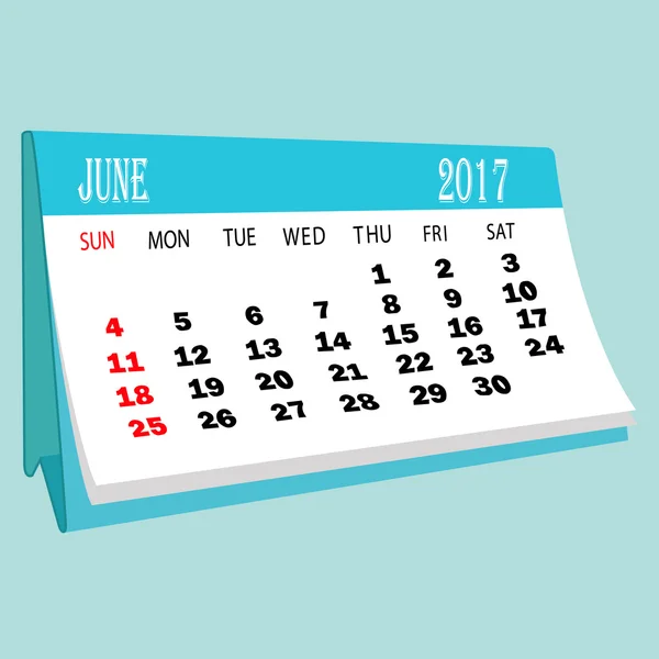 Calendario 2017 Junio página de un calendario de escritorio.3D Rendering . — Vector de stock