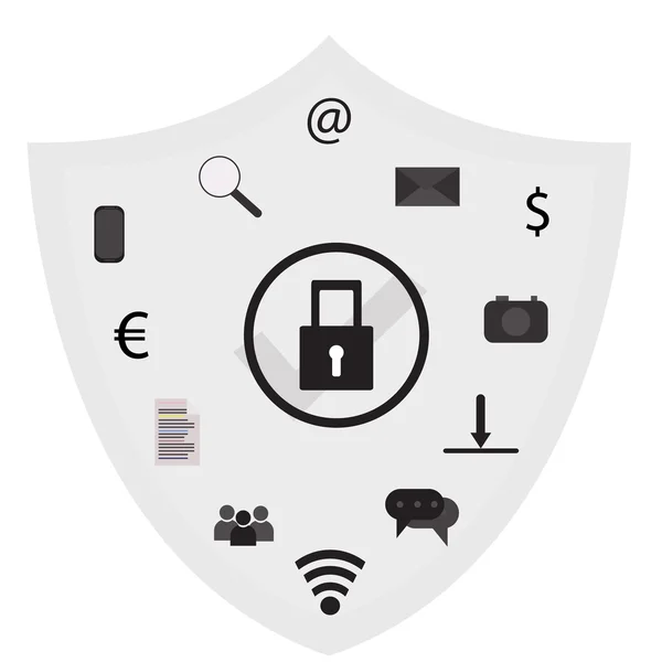 Tecnología de protección de datos empresarial y seguridad de red en la nube, iconos set vector . — Archivo Imágenes Vectoriales