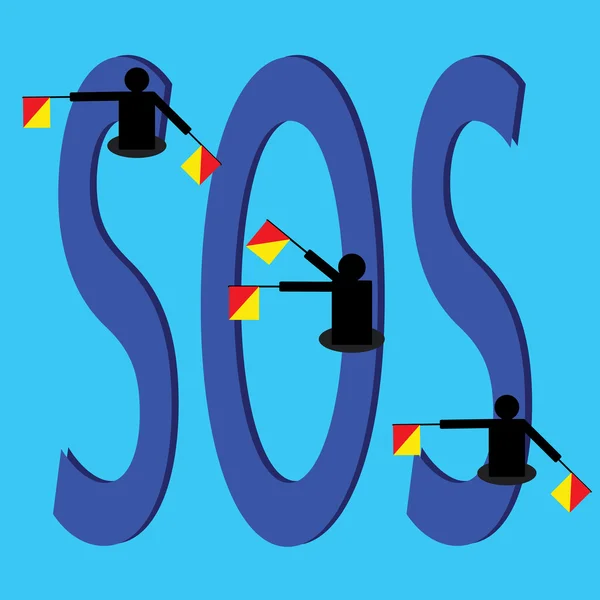 sos semafor bayrakları ve mavi arka plan üzerinde metin.