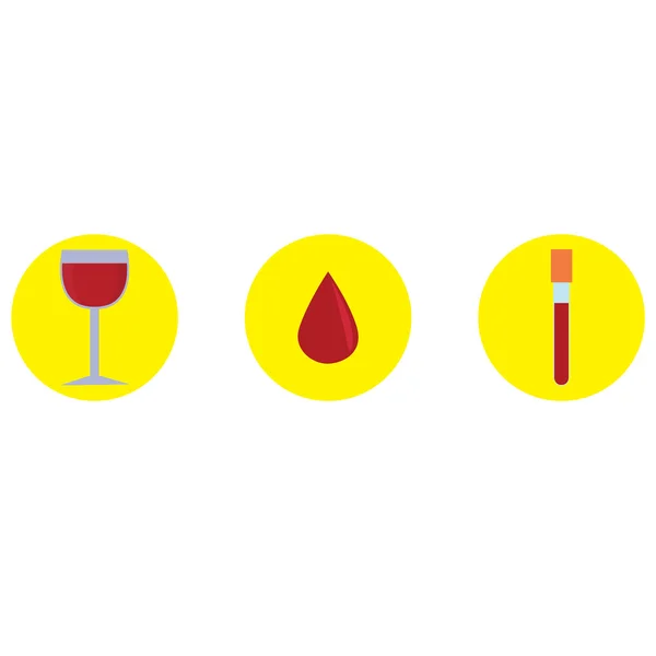 Símbolos de vinho, Sangue e tubo de teste, Gota de sangue, Ilustração do ícone do vetor . — Vetor de Stock