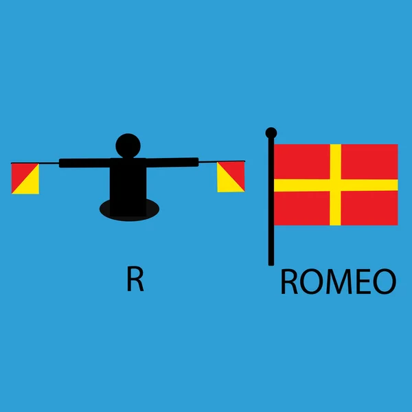 国際海洋信号旗、海のアルファベット、ベクトル図、セマフォ、通信、ロミオ. — ストックベクタ