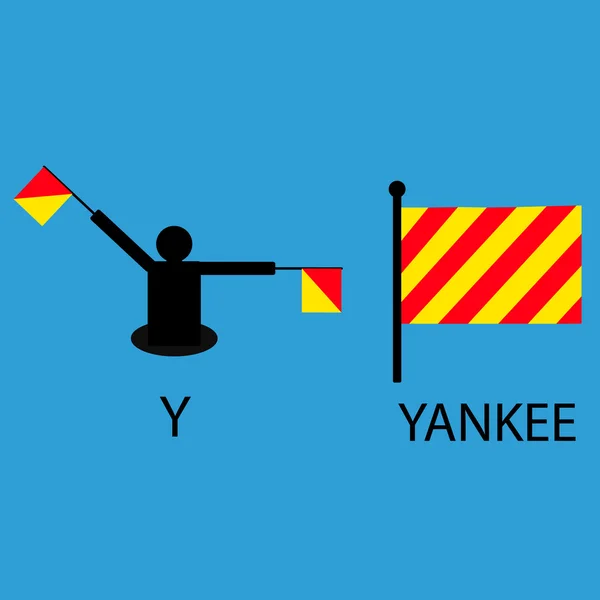 国際海洋信号旗、海のアルファベット、ベクトル図、セマフォ、通信、ヤンキー. — ストックベクタ