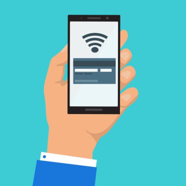 Mobil kredi kartı ödeme el telefon tutarak.