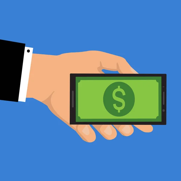 Mobil ticaret anlaşma. Mobil teknolojisi sayesinde parayı. Online satış teknoloji. Düz vektör karikatür mobil ödeme çizim. Beyaz bir arka plan üzerinde izole nesneleri.