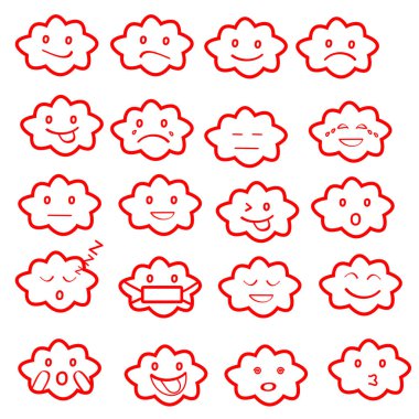 Komik düz stil emoji ifade Icon set abstract, kırmızı bulut