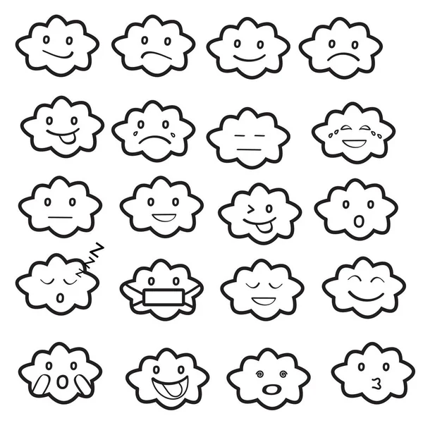 Komik düz stil emoji ifade Icon set abstract, Siyah bulut