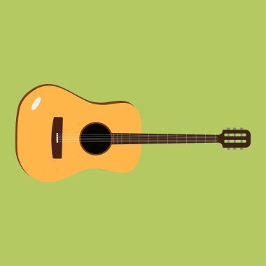 Akustik gitar simgesi. Müzik aleti vektör Illustration. Uzun gölge ile düz stil tasarım.