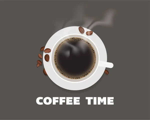 杯咖啡与豆顶视图图. — 图库矢量图片