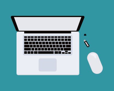 Laptop fare top ile izole üzerinde mavi arka plan görüntüleme.