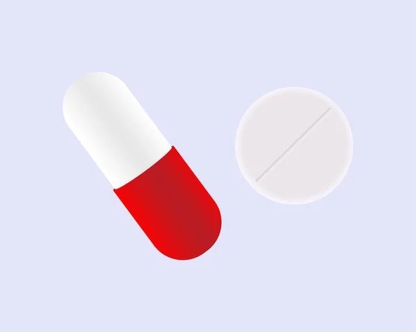 Drugs and Pills on blue background.Vector Illustration of capsule and tablet. — Stock Vector