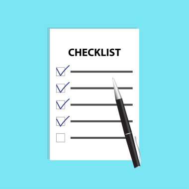 Kalem ile denetim listesi. Yalıtılmış düz vektör çizim.