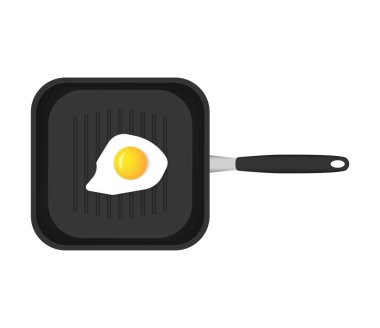 Beyaz arka plan üzerinde kızarmış yumurta ile ızgara tava. Üstten Görünüm vektör çizim.