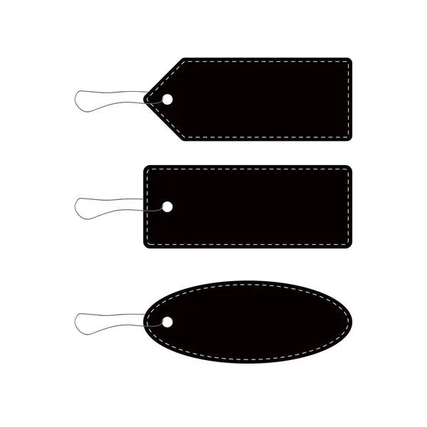 Black leather price tags icon set. Vector illustration. — Stock Vector