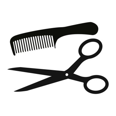 Beyaz arka plan üzerinde izole makas ve tarak kutsal kişilerin resmi. Vektör çizim.