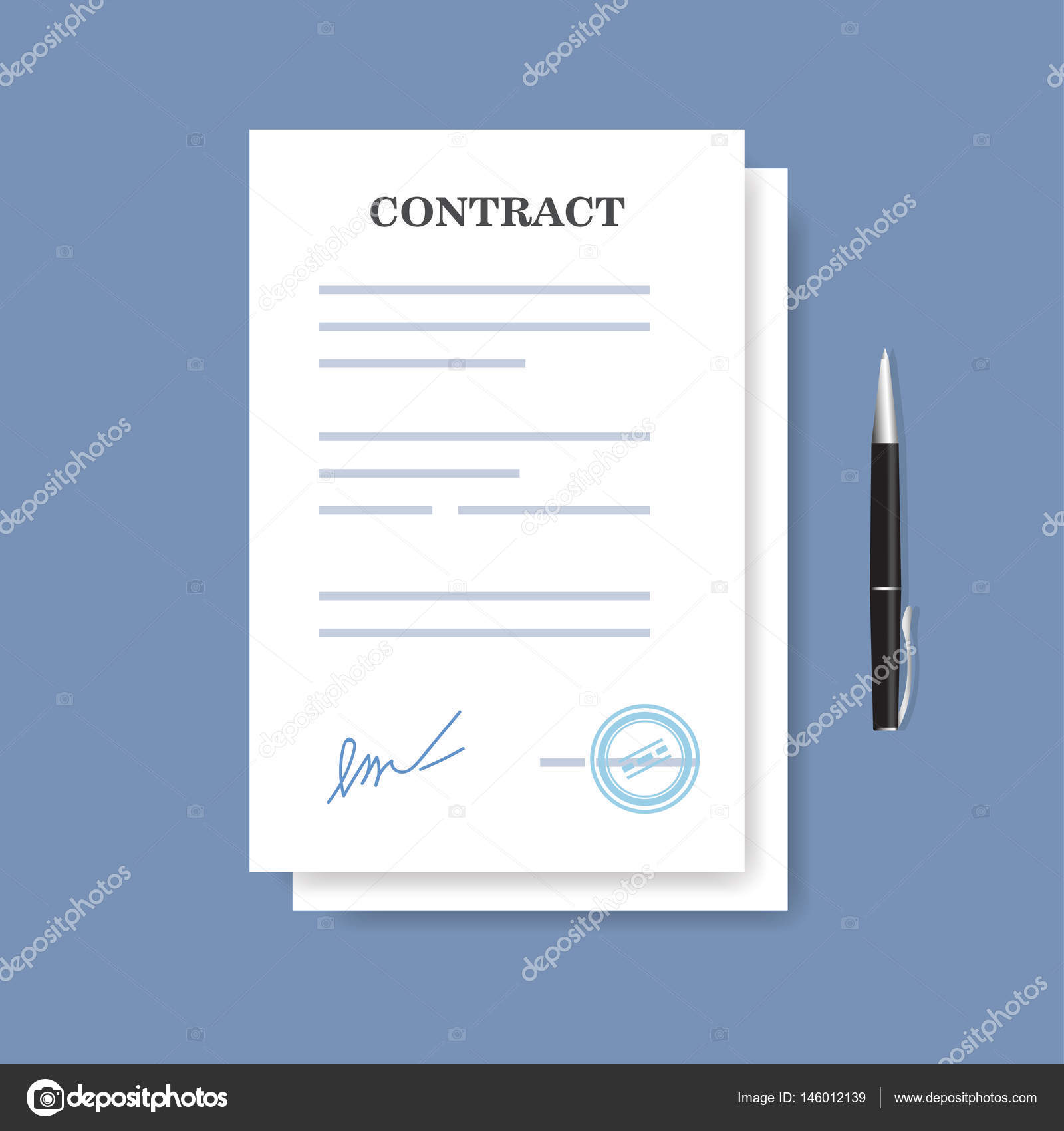 Unterzeichnete Papier Viel Vertrag Symbol Vereinbarung Und Stift