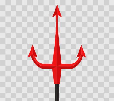 Şeffaf damalı arka plan üzerinde izole kırmızı şeytan trident. Vektör çizim.