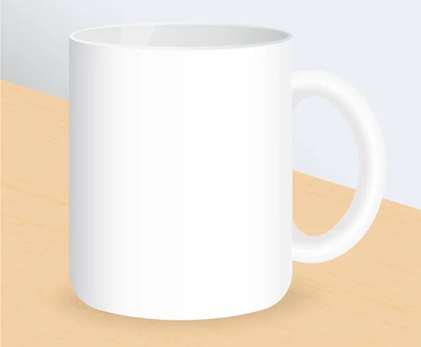 Realistic white coffee cup on wooden table. Vector illustration. — Stock Vector
