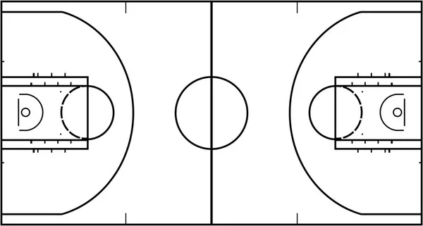 Cancha de baloncesto aislada sobre fondo blanco. Ilustración del vector de vista superior . — Vector de stock