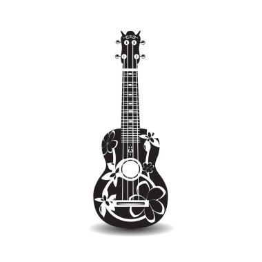 Vector illustration of black and white hawaiian ukulele guitar in flat design clipart