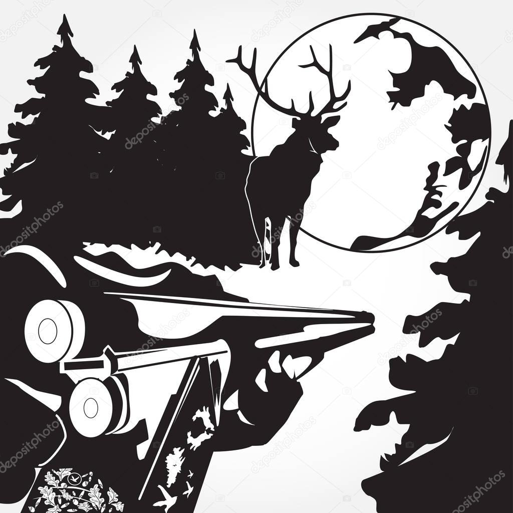 Loading of a rifle black and white vector illustration in flat style