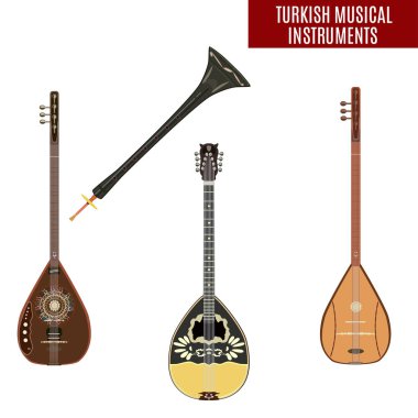 Vektör set düz stil içinde geleneksel Türk müzik aletleri