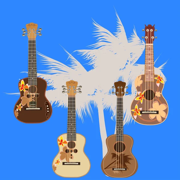 Set vettoriale di chitarre hawaiane ukulele — Vettoriale Stock